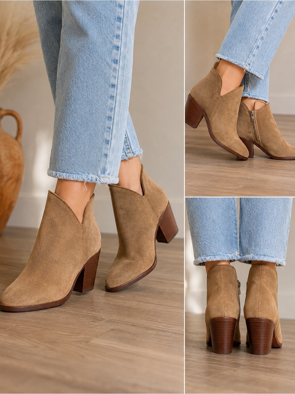 Thursday Boot Co Everyday Ankle Boots Taupe Suede Leather Heeled Booties 7